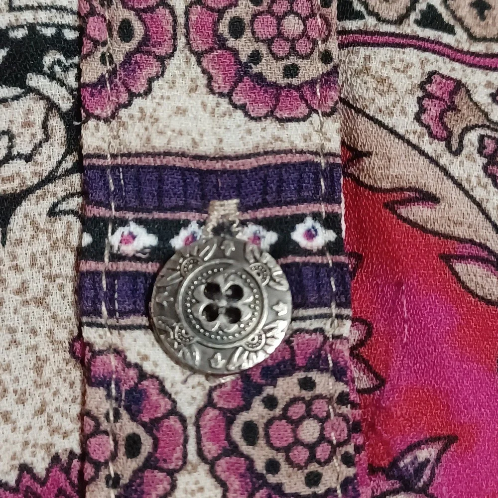 Westport Womens XL Boho Patchwork Floral Button Down Blouse Magenta Purp 4127MGP - Picture 13 of 14